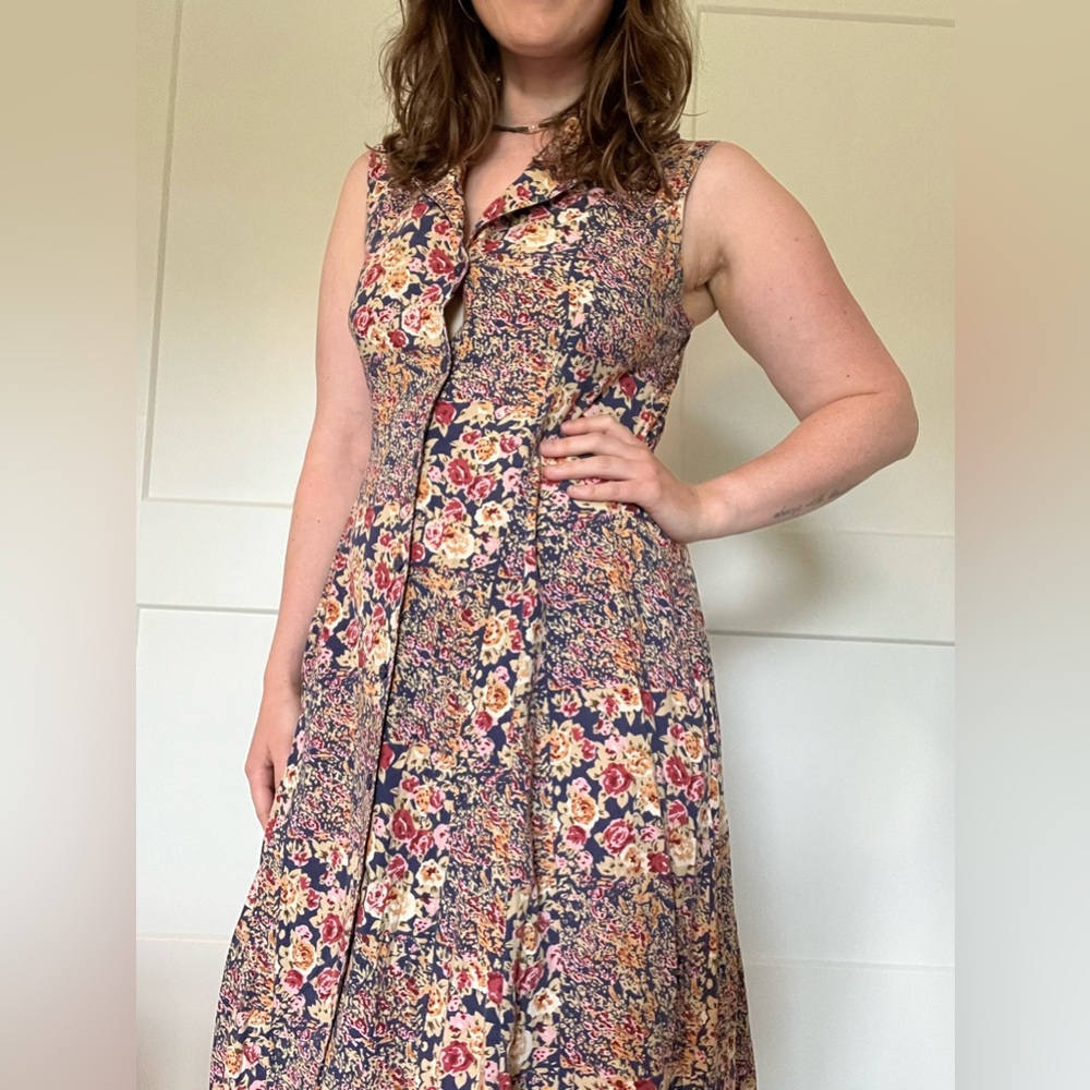 Vintage Charter Club 90s Floral Button-Up Collared Midi Dress Coastal Grandma